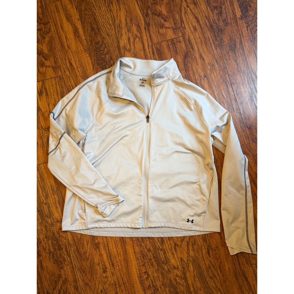Under Armour Womens XL Light Gray Full Zip Track Jacket Loose Fit Thumbholes
